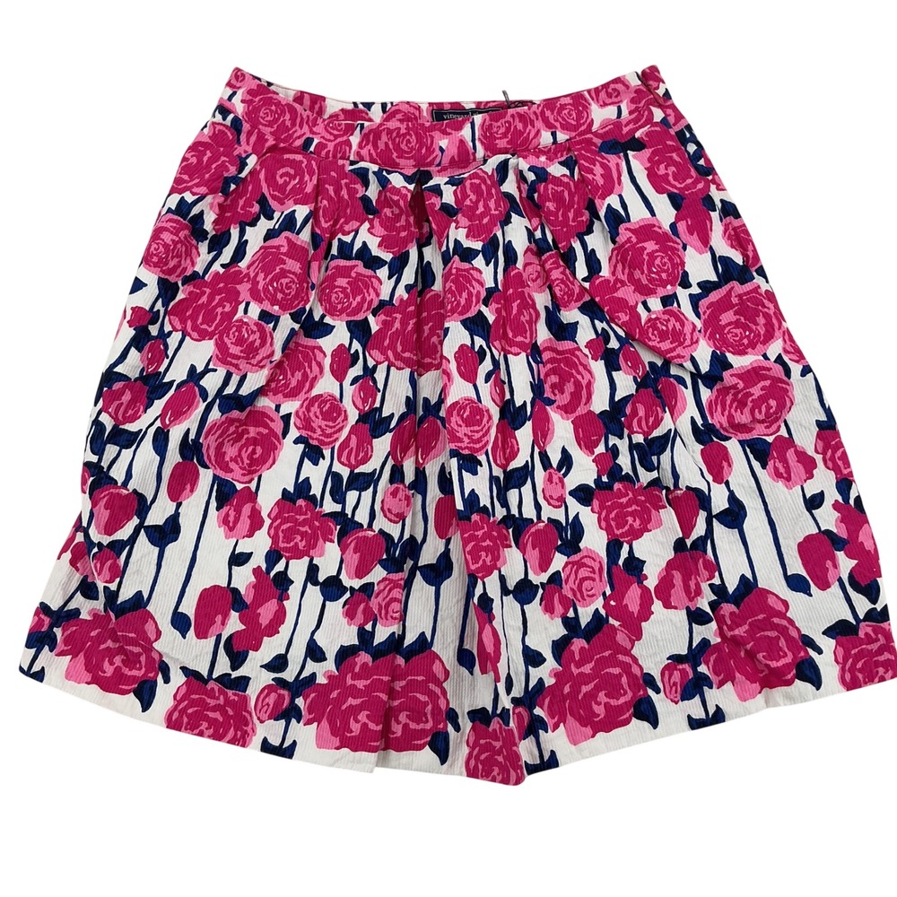Vineyard Vines Skirt Womens 0 Pink Rose Floral Seersucker Kentucky Derby Preppy